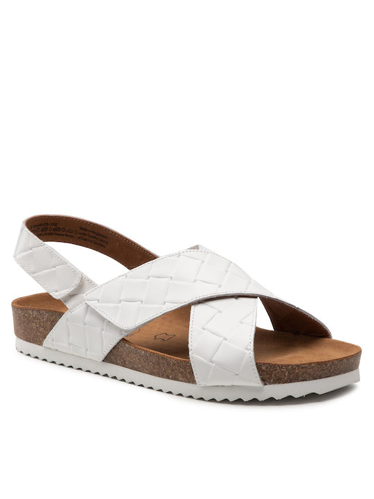 Caprice Leather Women's Flat Sandals Anatomic in White Color