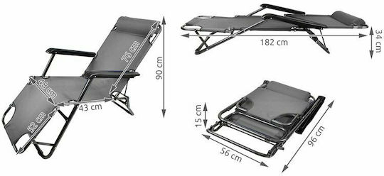 Lounger-Armchair Beach with Recline 3 Slots Gray 153x47x87cm