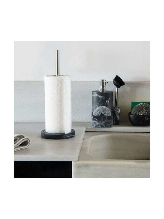 Andrea House Marble Effect Βάση για Χαρτί Κουζίνας Μεταλλική Μαύρη 13.5x13.5x34.5cm CC21067