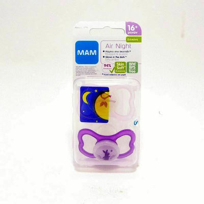 Mam Orthodontic Silicone Pacifiers for 16+ months Air Night with Case Night Pink-Purple 2pcs