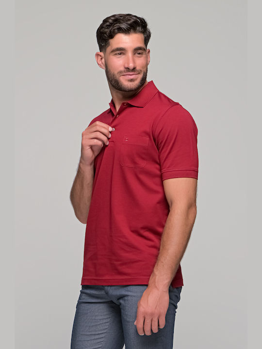 Olymp Men's Athletic Short Sleeve Blouse Polo Burgundy