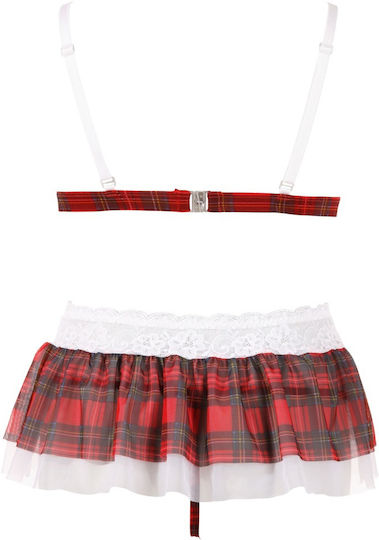 Cottelli Collection Bra & Skirt Plaid Sexy Σετ Εσωρούχων με Δαντέλα Red 3τμχ