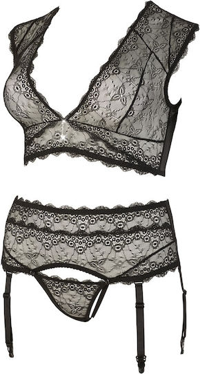 Cottelli Collection Lace Suspender Set Sexy Dessous-Set Black 22131841041