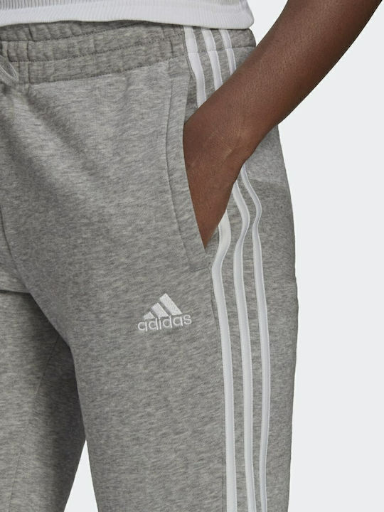 Essentials 3 Streifen Damen Jogginghose mit Lässig Fleece Mittleres Grau Heather / Weiß