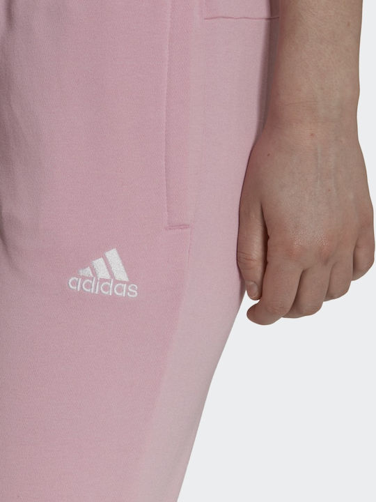 Essentials French Terry Παντελόνι Φόρμας με Λάστιχο True Pink / White