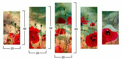 HomeMarkt Poppy Field De cinci ori Tablou pe Pânză 60x100cm