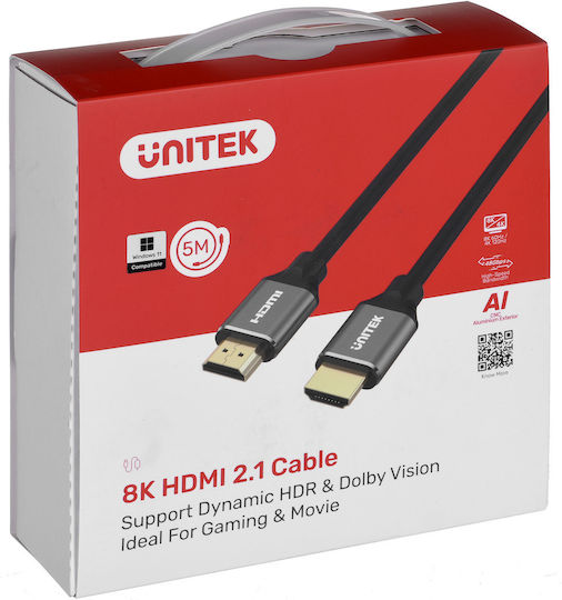 Unitek HDMI 2.1 Ultra High Speed 48Gbps 4K 120Hz HDR VRR Cable HDMI male - HDMI male 5m Μαύρο