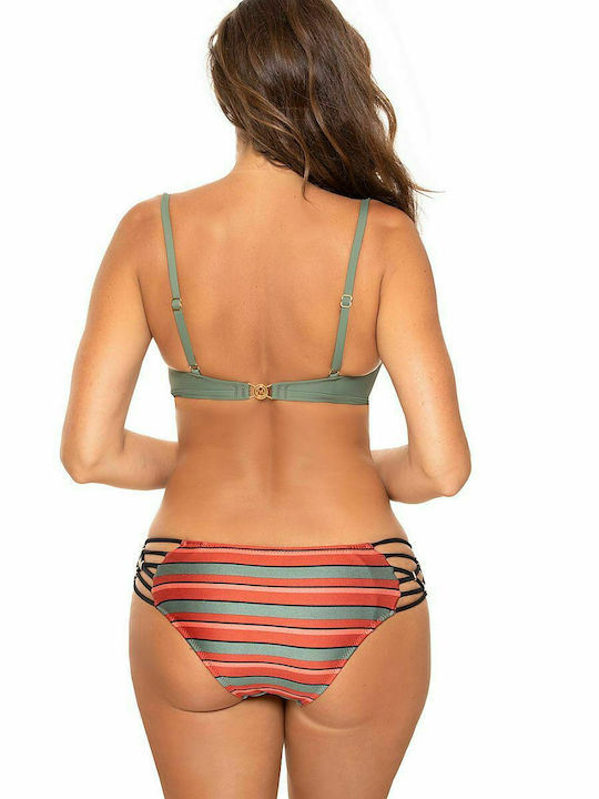 Marko Underwire Bikini Set Bra & Slip Bottom with Adjustable Straps Green Striped