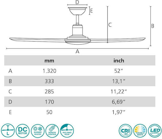 Eglo Cirali 52 Ανεμιστήρας Οροφής 132cm με Φως Λευκός