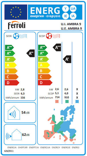 Ferroli Ambra S Klimaanlage Inverter 24000 BTU A++/A+ mit Ionisator und WiFi