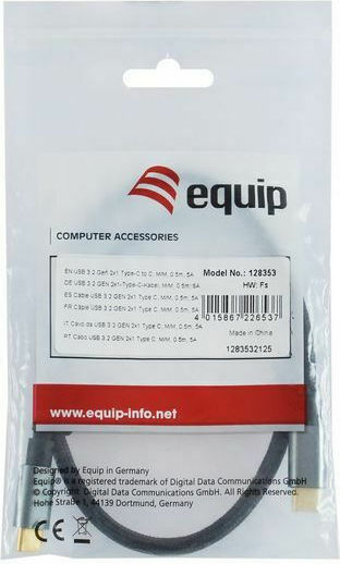 Equip USB 3.2 Video Cable USB-C Male - USB-C 100W PD Black 0.5m 128353