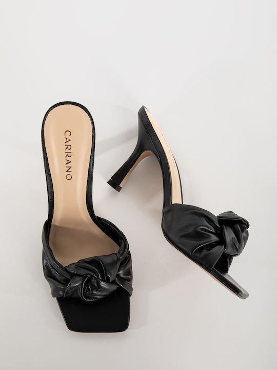 Mestico Thin Heel Leather Mules Black