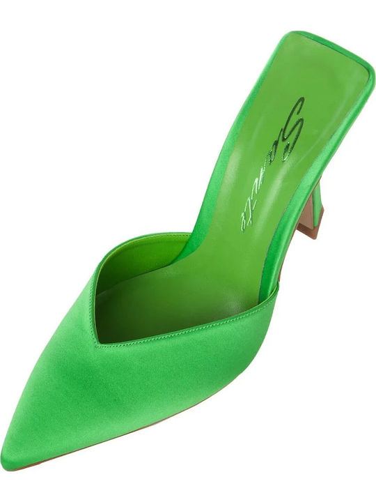 Satin Mule cu Subțire cu gleznă înaltă Toc în Culoare Verde