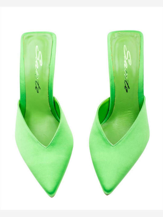 Satin Mule cu Subțire cu gleznă înaltă Toc în Culoare Verde