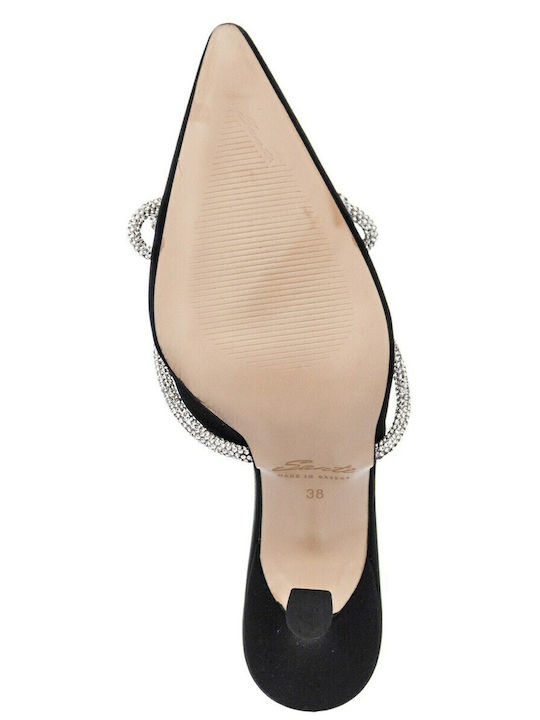 Satin Mules with Thin High Heel in Black Color