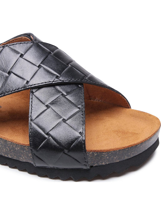 Leather Women's Flat Sandals Anatomic in Black Color