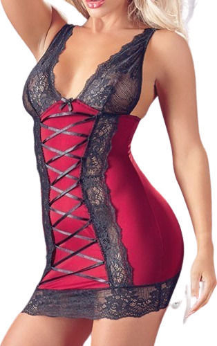 Cottelli Collection Lingerie Dress with Lace Cups Sexy Nightgown with Lace Red