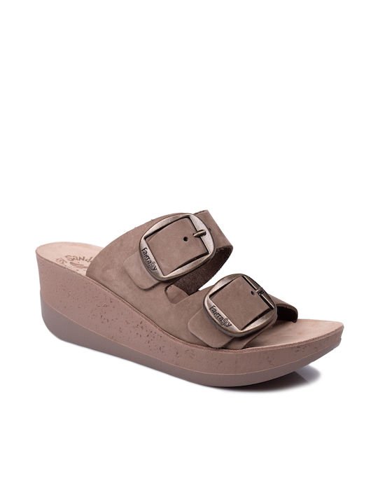 Fantasy Sandals Helena Καλοκαιρινές Γυναικείες Πλατφόρμες σε Στυλ Παντόφλας Καφέ