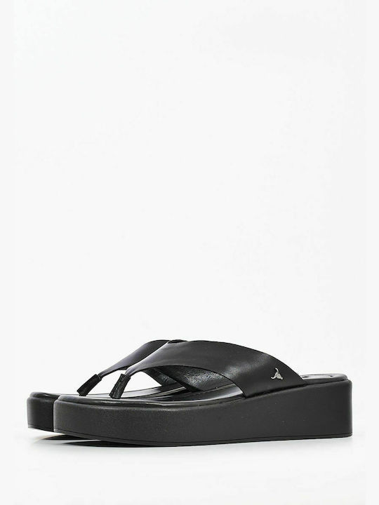 Sinful Women's Leather Platform Wedge Sandals Black