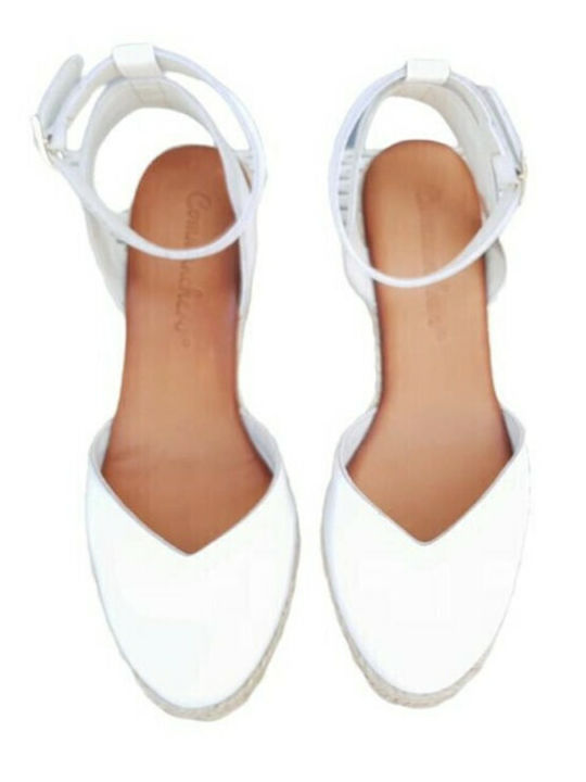 Women's Leather Platform Espadrilles White