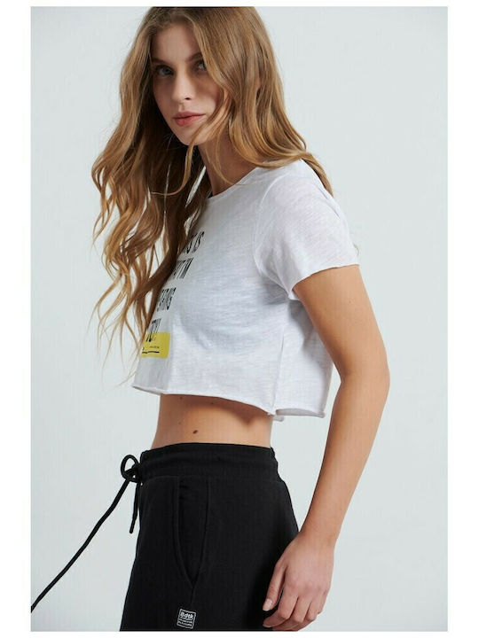 Women's Summer Crop Top Cotton Short Sleeve White