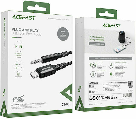 Acefast C1-08 Braided USB 2.0 Cable USB-C male - 3.5mm Μαύρο 1.2m