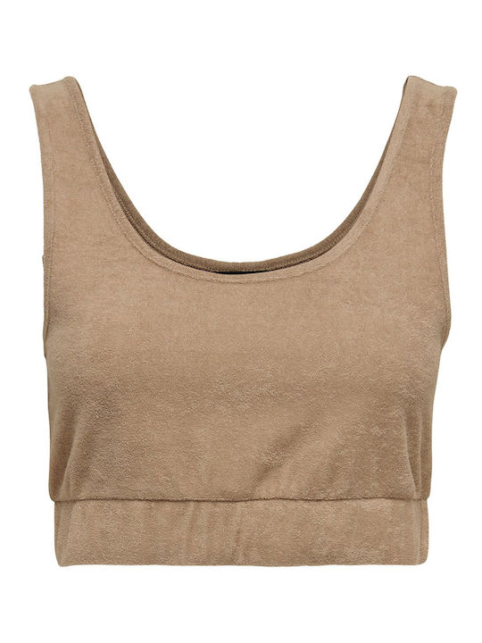 Only Women's Summer Crop Top Cotton Sleeveless Tiger Eye Brown