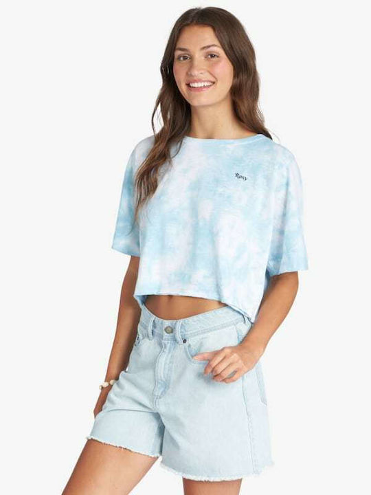 Happy Palms Κοντομάνικο Crop Top Γαλάζιο