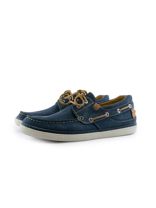 Romeo Gigli Men's Leather Boat Shoes Blue