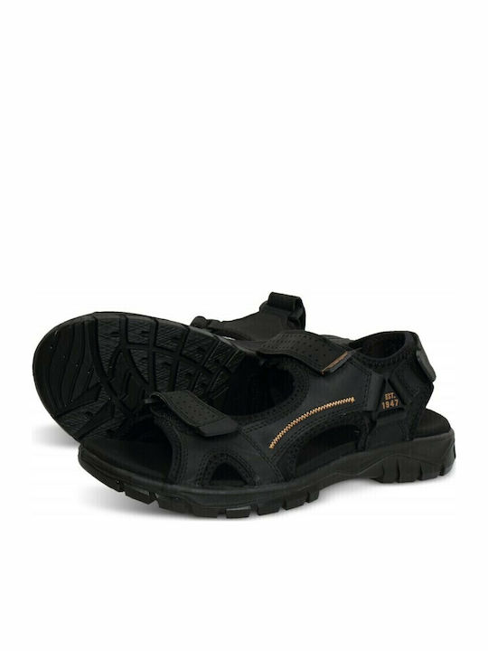 Cliff Outdoor Δερμάτινα Ανδρικά Σανδάλια σε Μαύρο Χρώμα