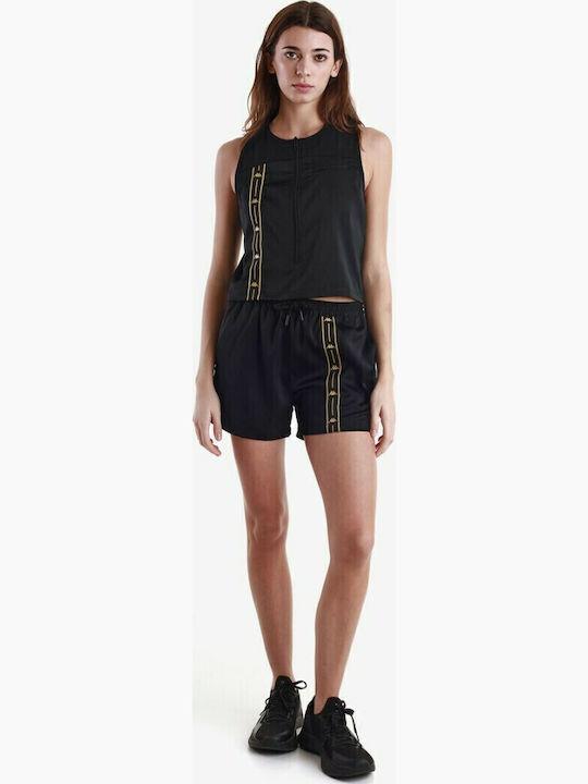 Filos Women's Summer Crop Top Satin Sleeveless with Zipper Black