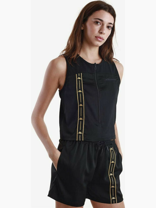 Filos Women's Summer Crop Top Satin Sleeveless with Zipper Black