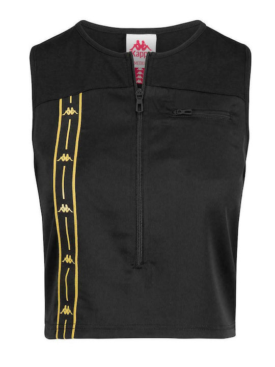 Filos Women's Summer Crop Top Satin Sleeveless with Zipper Black