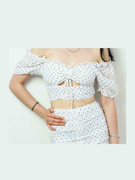 Дамско Лятно Crop Top Къс Ръкав Бял
