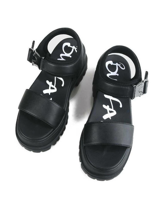 Jojo Women's Flat Sandals with Strap Flatforms in Black Color