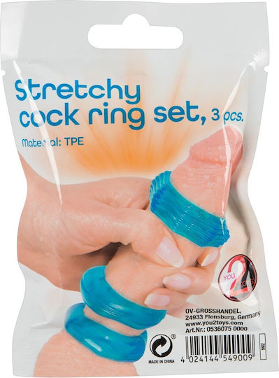You2Toys Stretchy Cock Ring Set Blue 3τμχ