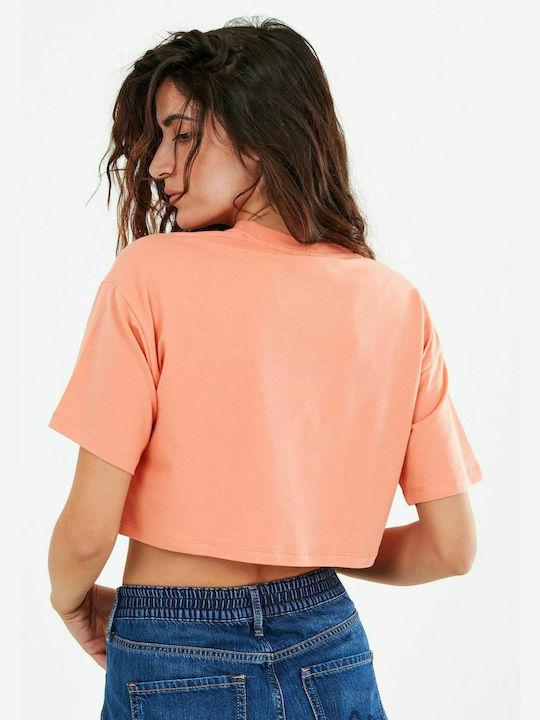 Jack & Jones Women's Summer Crop Top Cotton Short Sleeve Orange