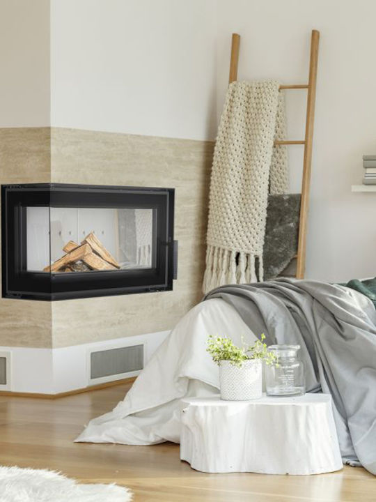 Kratki Simple S L BS Șemineu cu inserție Caseta Lemn 7kW Colțul stâng cu o ușă care se deschide