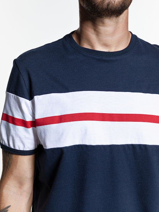 Snta T-shirt with Red Stripe Print - Blue Navy