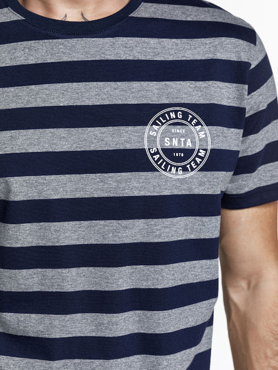 Snta T-shirt Striped with Print Sailing Team - Striped Blue