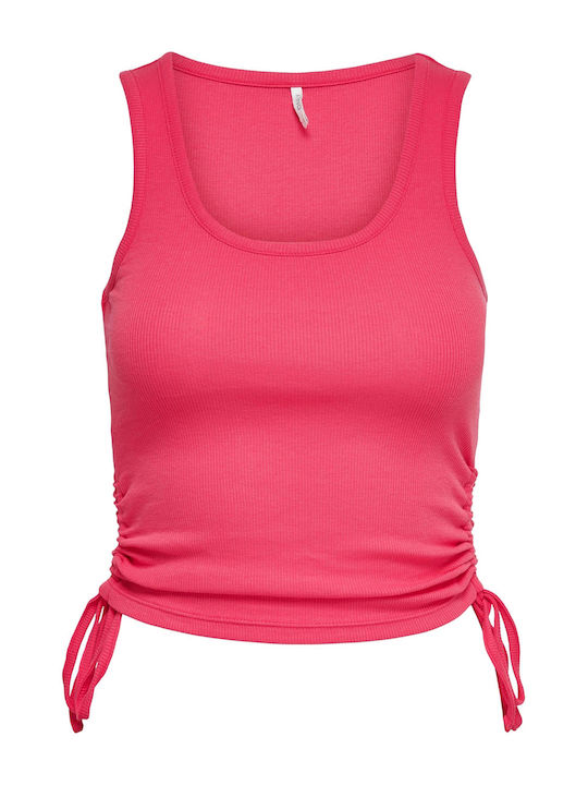 Γυναικείο Καλοκαιρινό Crop Top Βαμβακερό Αμάνικο Φούξια