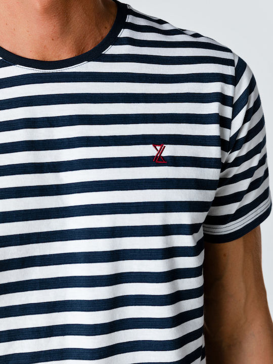 Snta T-shirt Striped with Embroidery Logo - Striped Blue