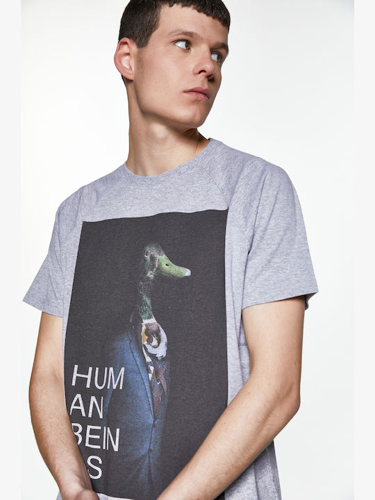 Snta T-shirt with Human Beings Duck Print - Black and Grey