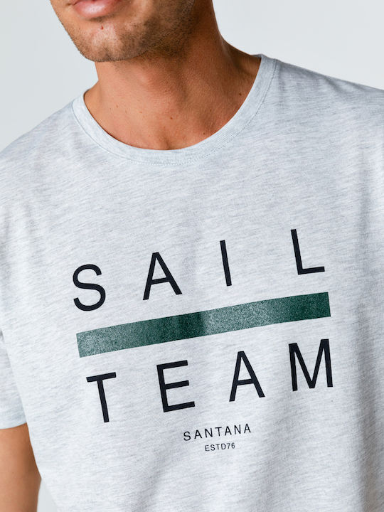 Tricou Snta cu imprimeu Sail Team - Gri Melange