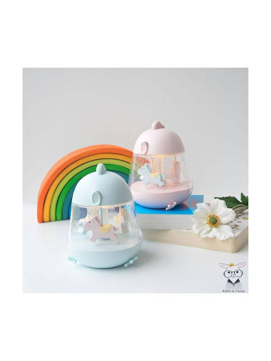 Rabbit & Friends Rotating Kids Decorative Lamp Touch Carousel with Colour Changing Function Pink 12.1x13x15.7cm