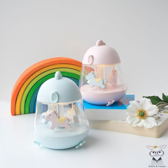 Rabbit & Friends Rotating Kids Decorative Lamp Carousel with Color Changes Pink 12.1x13x15.7εκ.