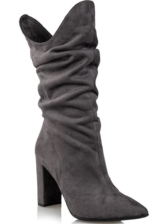 Envie Shoes Suede Γυναικείες Μπότες με Ψηλό Τακούνι Γκρι