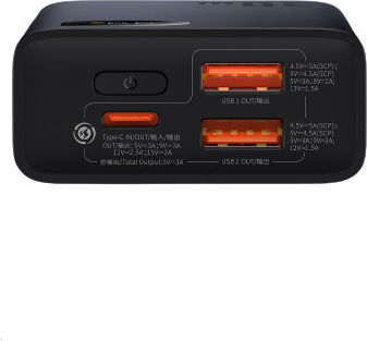 Baseus Adaman2 Power Bank 10000mAh 30W с 2 USB-A порта и USB-C порт Power Delivery / Бързо зареждане 3.0 Черен