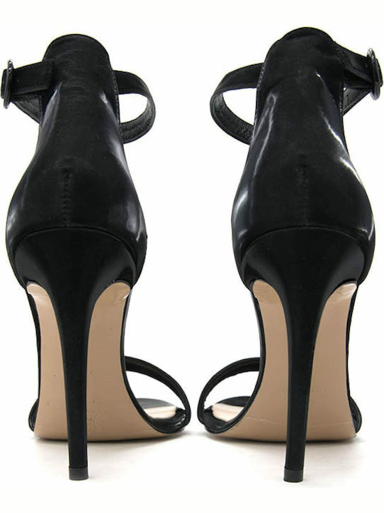 Suede Women's Sandals with Ankle Strap Black