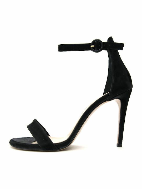 Suede Women's Sandals with Ankle Strap Black